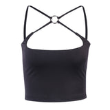Allwanna  Black Solid Cut Out Crop Top Female Slim Sexy Rave Party Clubwear Cross Choker Y2K Summer Tops For Women Camisole Pink Tees