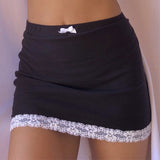 Allwanna 90S Vintage Sweet Bow Lace Trim Aesthetics Black Skirts Y2k E-Girl Sexy High Waist Summer Bodycon Short Skirt  2022 Clubwear