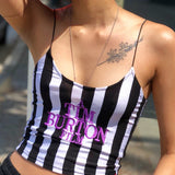 Allwanna  E-Girl Letter Embroidery Camis Women Sexy Crop Top 2022 Summer Sleeveless Skinny Camisole Y2K Black White Stripe Vests Tee