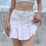 Allwanna  Harajuku Punk Y2K Denim Mini Pleated Skirt Ladies Summer High Waist Jeans Shorts Skirts Women Ruffles Korean
