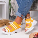 Allwanna  New Women Sandals 2022 High Heels Platform Women Shoes Summer Female Flats Knitting Slip On Peep Toe Casual Women Sandals