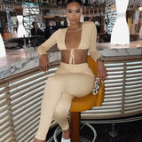 Allwanna Biker Two Piece Set Women Hipster Sporty Slim Long Sleeve V-Neck Cleavage Bandage Top+Solid Sheath Sportywear Outfit