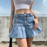 Allwanna  Harajuku Punk Y2K Denim Mini Pleated Skirt Ladies Summer High Waist Jeans Shorts Skirts Women Ruffles Fashion Korean