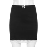 Allwanna 90S Vintage Sweet Bow Lace Trim Aesthetics Black Skirts Y2k E-Girl Sexy High Waist Summer Bodycon Short Skirt  2022 Clubwear