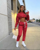 Allwanna Baby Girl Letter Print Sweatsuit Women's Set Hooded Crop Top Jogger Pants Set Tracksuit Fitness Two Piece Set Outfits