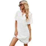 Allwanna  Cekcya Jacquard Polka Dot Short Beach Dress Outing Summer White Pareo Bohemian Chiffon Sexy Beachwear Cover Up 2022 Tunic