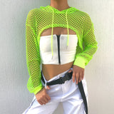 Allwanna  Bright Green Fishnet Crop Top Summer Mesh See-Through Tank Top Women Fashion Femme Tops Cropped Loose Shirt Female Clubwear S-L