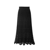 Allwanna  Korean 2022 New Women Knitting Long Skirts High Waist Flower Hollow Knitted Female Classic Loose Large Long Skirt