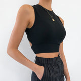 Allwanna  Sexy Backless Women Tank Top Bandage Slim Crop Top Summer 2022 Casual Streetwear Tops Solid Cotton Soft Criss Cross Top