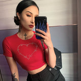 Allwanna  Sexy Women Summer Graphic T-Shirt Y2K Aesthetic Cute Short Sleeve Crop Top Ladies E-Girl Harajuku Black Cropped Tee Shirt