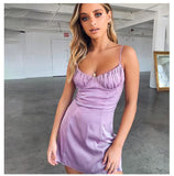 Allwanna  Purple Sexy Pleated Dress Y2k Aesthetic Cute Mini Dress Ruched Short Women Vintage Summer Dress Halter Straps Backless Dress