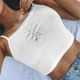 Allwanna  Streetwear Lace Patchwork Summer White Tank Top Women Home Y2K Fashion Leisure Outfit Basic Casual Crop Tops Kawaii Clothes
