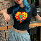 Allwanna  Sexy Women Summer Graphic T-Shirt Y2K Aesthetic Cute Short Sleeve Crop Top Ladies E-Girl Harajuku Black Cropped Tee Shirt