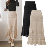 Allwanna  Korean 2022 New Women Knitting Long Skirts High Waist Flower Hollow Knitted Female Classic Loose Large Long Skirt