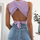 Allwanna  Sexy Backless Women Tank Top Bandage Slim Crop Top Summer 2022 Casual Streetwear Tops Solid Cotton Soft Criss Cross Top