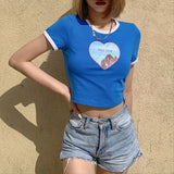 Allwanna  Sexy Women Summer Graphic T-Shirt Y2K Aesthetic Cute Short Sleeve Crop Top Ladies E-Girl Harajuku Black Cropped Tee Shirt