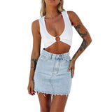 Allwanna  New Women Ladies Summer Sexy Leopard Crop Top Sleeveless Iron Hoop Connected Bra Top Party Club Pub Tank Tops