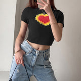 Allwanna  Sexy Women Summer Graphic T-Shirt Y2K Aesthetic Cute Short Sleeve Crop Top Ladies E-Girl Harajuku Black Cropped Tee Shirt