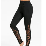 Allwanna  Sexy High Waist Black Lace Leggings Women's Ladies Floral Lace Side Panel Cut Out Black Leggings S-2XL