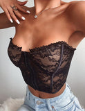Allwanna  Sexy See-Through Women's Intimates Lace Hem Backless Strapless Off-The-Shoulder Tube Top Lace Fashion Tank White/ Black