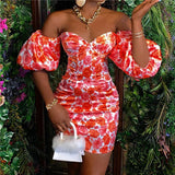 Allwanna 2022 Summer Women Pencil Dress Off Shoulder Floral Elegant Dresses Sexy Skinny Evening Party Formal Dresses Ruffles Ladies Dress