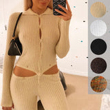 Allwanna  Skinny Ribbed Knitted Jumpsuits Autumn Winter Casual Two Piece Set Bodysuit Women Sweater Long Sleeve Bodycon Women's Jumpsuit