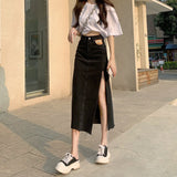 Allwanna  Hem Single Slits Zipper A-Line High Waist Side Slit Denim Casual Long Skirt Female Summer 2022 New Thin Girl Bag Hip Ins Tide