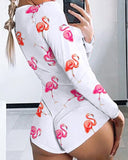 Allwanna  Sexy Women Bodysuit Long Sleeve Deep V Neck Bodycon Stretch Leotard Crop Top Button Short Romper Pajamas Women Jumpsuit Overalls