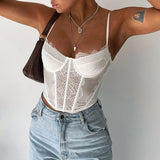 Allwanna  Sexy Y2k Lace Corset Top Frill Solid Color Bow Vintage See Through Camis Crop Top Women Cute Mini Vest 90S