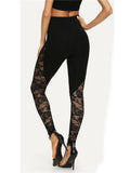 Allwanna  Sexy High Waist Black Lace Leggings Women's Ladies Floral Lace Side Panel Cut Out Black Leggings S-2XL