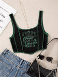 Allwanna  Gothic Grunge Print Crop Tank Top For Women Summer Sleeveless Topstitching Patchwork Asymmetrical Cute Baby Tee Y2K Shirts